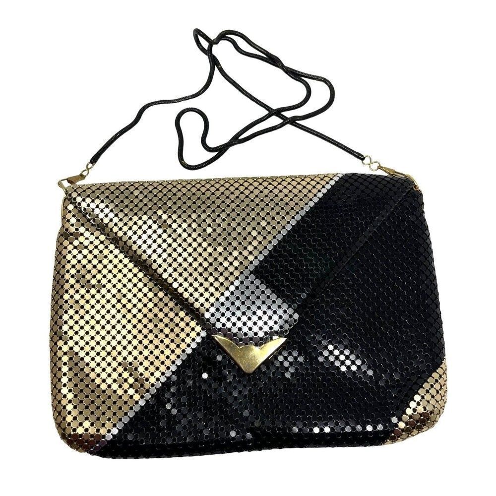 Vintage Pelle purse Gold and black aluminum mesh envelope clutch purse BoxU